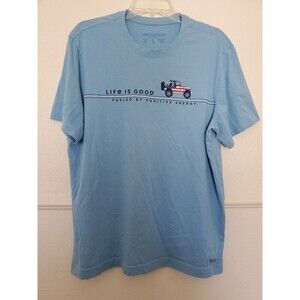 Life Is Good Fueled By Positive Energy Dog Crusher Lite Mens Size L Blue Cotton